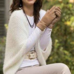 Bayberry Road Faux Cashmere Cream or White Eyelash Knit Shrug